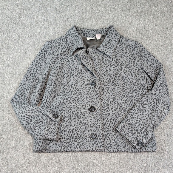 Chicos Modern Leopard Print Button Front Jacket Size 2 Large Grey Cotton Blend — photo 2